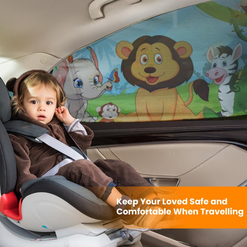 PEMOTech Car Window Shade for Baby  2 Pack UV Protection Car Side Window Sun Shades Cartoon Animal Design  Universal Stretchable Sun Shades  Privacy Protect for Kids Family Pets Tints (27.2 ""x39.8 "") - Image 2